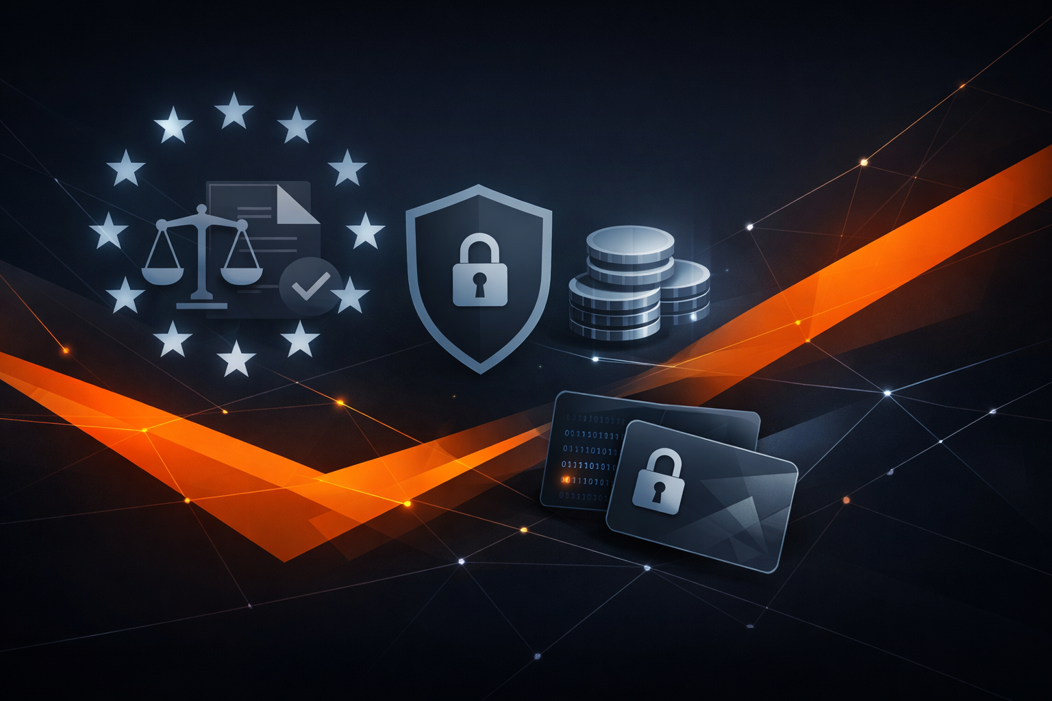 Abstract illustration of EU reporting rules and Monero privacy boundaries