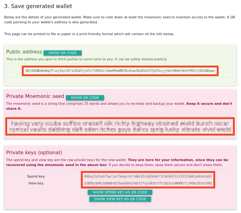 Monero wallet private seed and public address