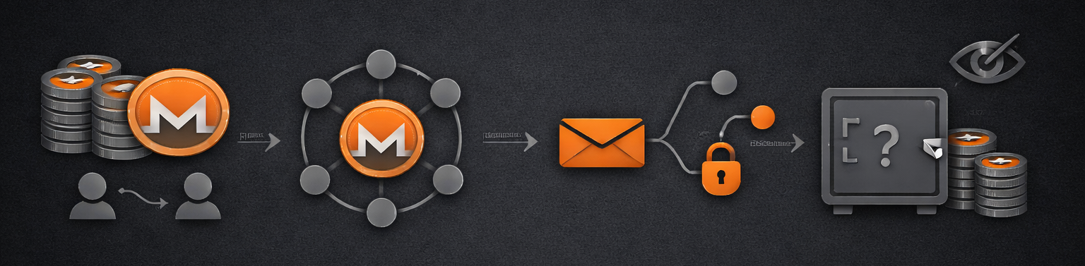 Conceptual diagram showing how Monero hides sender, receiver, and amount