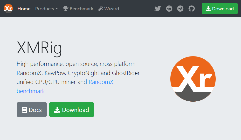 Screenshot of XMRig website